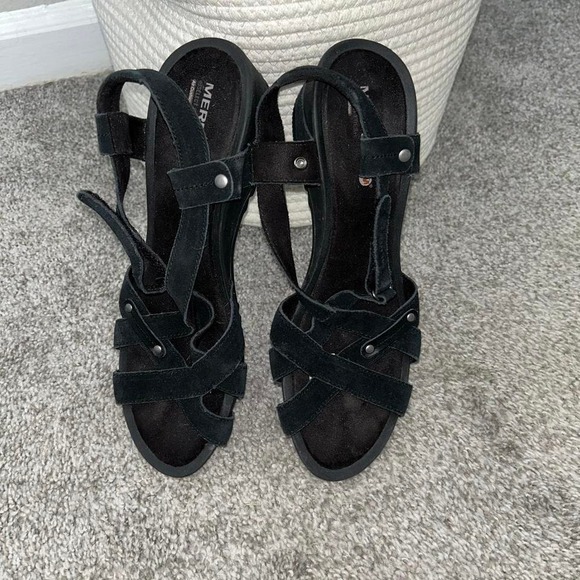 Black Merrill Platform Sandals Women's‎ Size 11 Casual Summer Vacation Resort - Picture 1 of 6